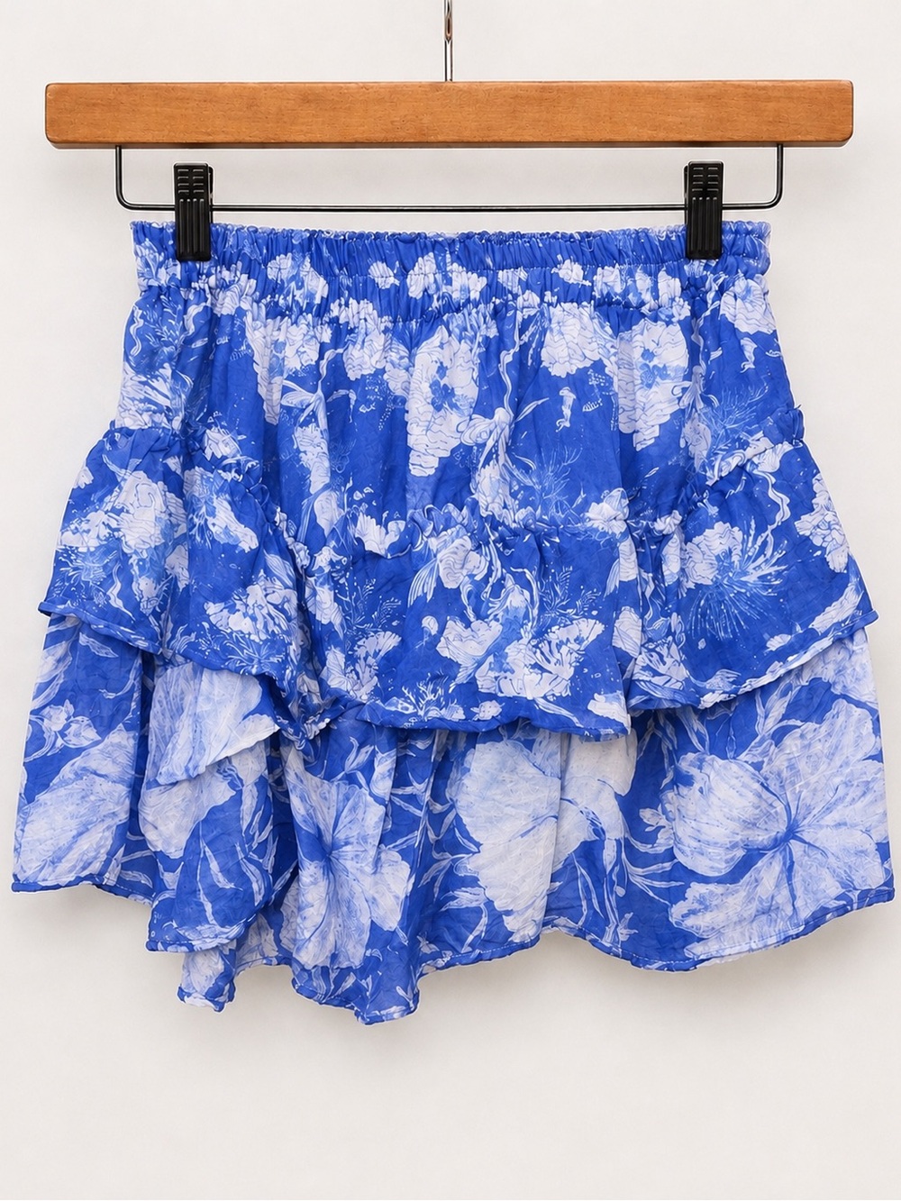 Preloved LoveShackFancy Abrielle Skirt Saltt Sea Blue Floral Silk blend. Sz L.